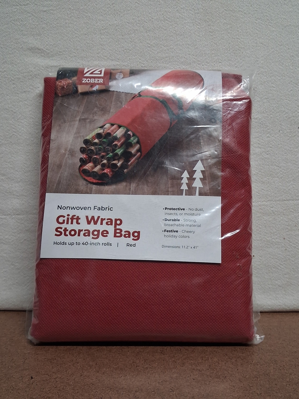 Red Gift Wrap Storage Bag - Nonwoven Fabric Organizer